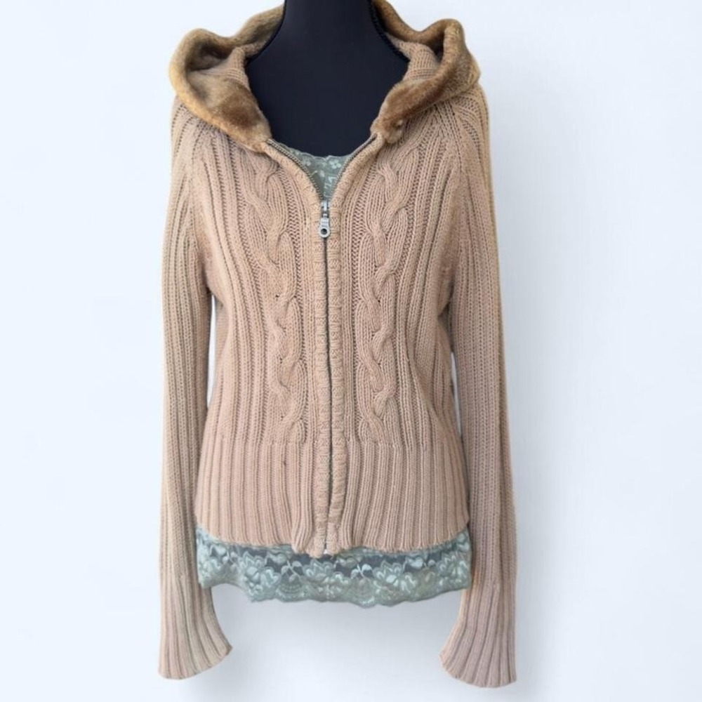 Y2K‎ cable knit zip-up hoodie sweater